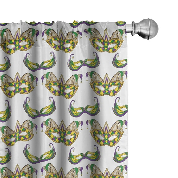 Ambesonne Mardi Gras Curtains, Pattern, Pair of 28"x84", Purple Green Yellow
