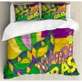 thumbnail image 1 of Ambesonne Mardi Gras Duvet Cover Sets, Vivid Beads Feathers, 2-King, Lime Green Magenta, 1 of 6