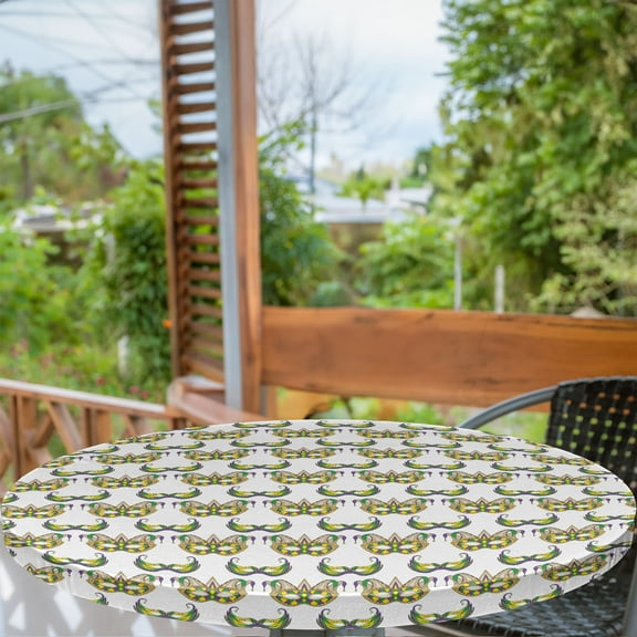 Ambesonne Mardi Gras Fitted Round Tablecloth, Pattern, 36"- 40" Diameter, Purple Green Yellow