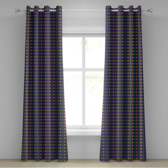 Ambesonne Mardi Gras Grommet Curtain, Antique Motifs Tile, 50" x 120", Purple Green Yellow