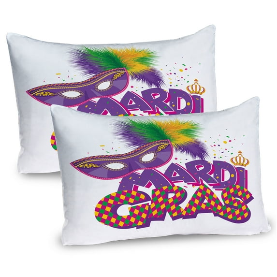 Ambesonne Mardi Gras Pillow Sham 2 Pack, Fluffy Feathers, 26"x20", Purple Hot Pink Green