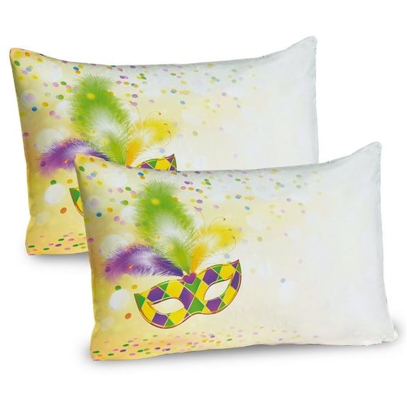 Ambesonne Mardi Gras Pillow Sham 2 Pack, Party, 36"x20", Yellow Green Purple