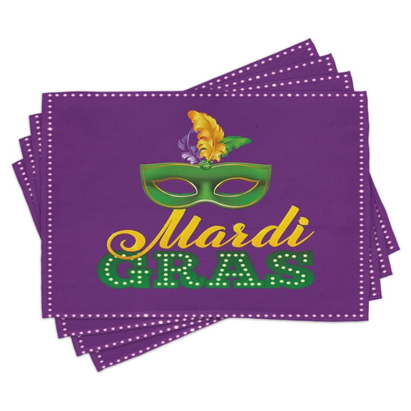 Ambesonne Mardi Gras Place Mats Set of 4, Green Feathers, Standard Size, Purple Green Yellow