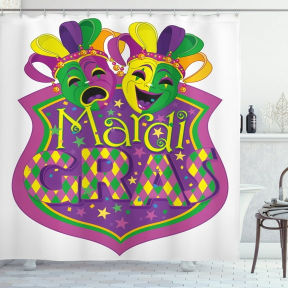 Ambesonne Mardi Gras Shower Curtain, Carnival Blazon Art, 69"Wx70"L, Purple Green Yellow