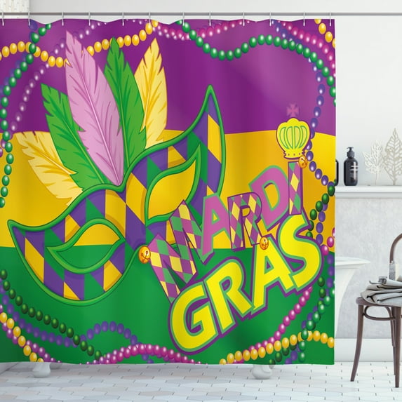 Ambesonne Mardi Gras Shower Curtain, Vivid Beads Feathers, 69"Wx70"L, Lime Green Magenta