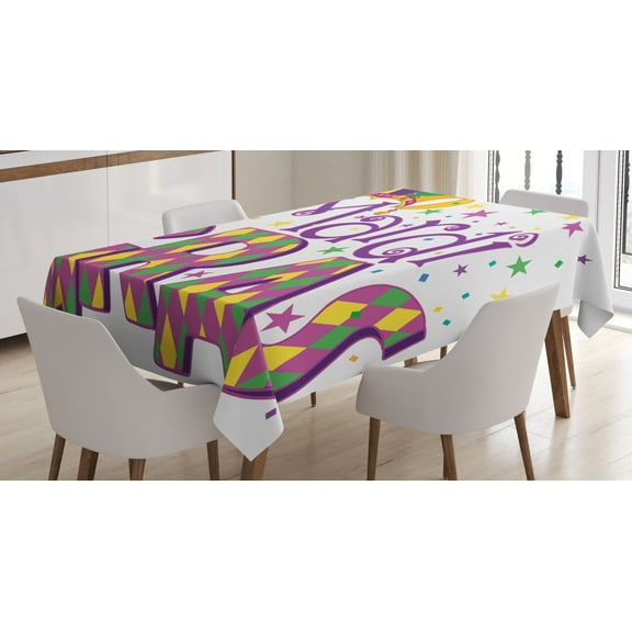 Ambesonne Mardi Gras Tablecloth Rectangular Table Cover, Joyful Party Theme, 60"x90", Purple Yellow Green