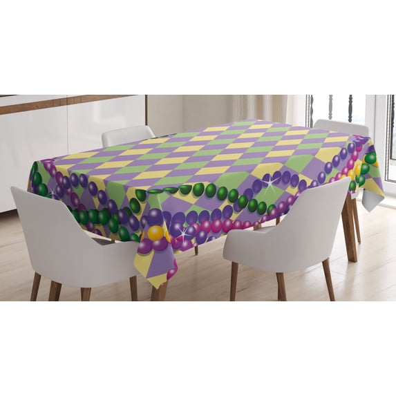 Ambesonne Mardi Gras Tablecloth Rectangular Table Cover, Vivid Graphic Style, 52"x70", Multicolor