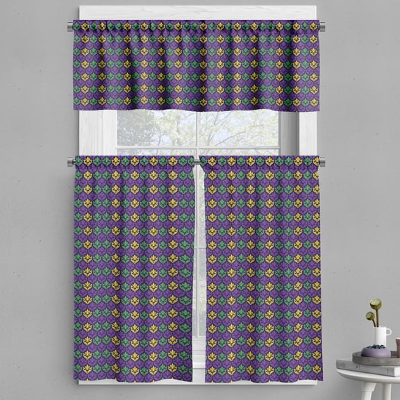 Ambesonne Mardi Gras Valance & Curtain, Antique Motifs Tile, 55"x45", Purple Green Yellow