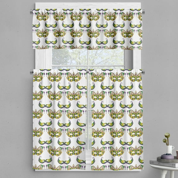 Ambesonne Mardi Gras Valance & Curtain, Pattern, 55"x36", Purple Green Yellow