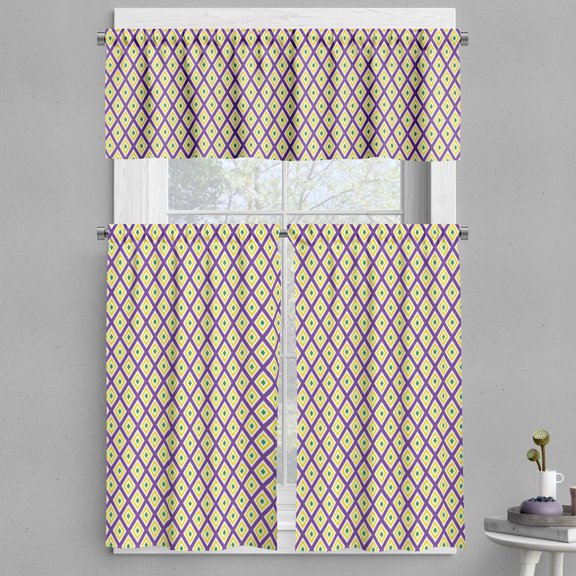 Ambesonne Mardi Gras Valance & Curtain, Traditional Carnival, 55"x45", Purple Yellow Green