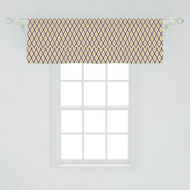 Ambesonne Mardi Gras Window Valance, Classical Diamond Line Rhombus Pattern in Traditional Carnival Colors, Curtain Valance for Kitchen Bedroom Decor with Rod Pocket, 54" X 18", Purple Yellow Green