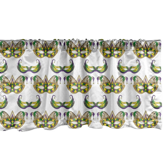 Ambesonne Mardi Gras Window Valance, Pattern, 54" X 18", Purple Green Yellow