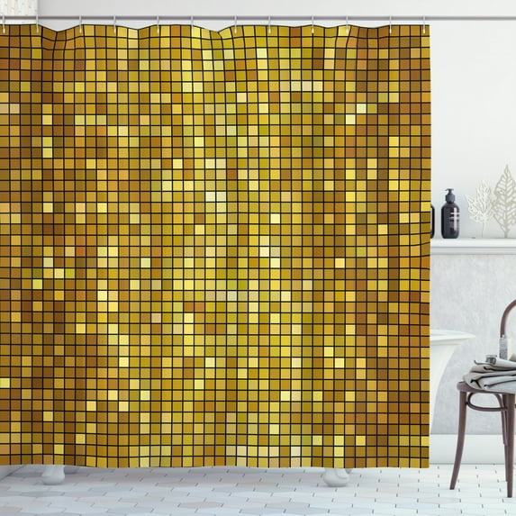 Ambesonne Marigold Shower Curtain, Ombre Mosaic Squares, 69"Wx75"L, Marigold and Yellow