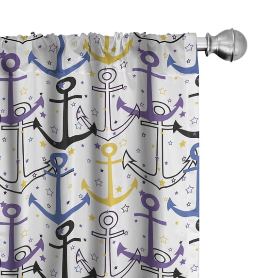 Ambesonne Marine Window Curtains, Nautical Anchor Silhouette, Each 28" W x 95" L, Blue Violet Earth Yellow