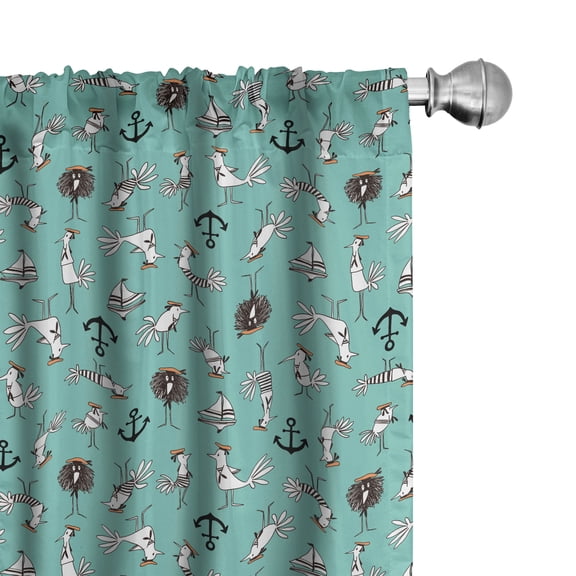 Ambesonne Marine Window Curtains, Sailor Birds Boats Anchors, Each 28" W x 84" L, Seafoam Grey