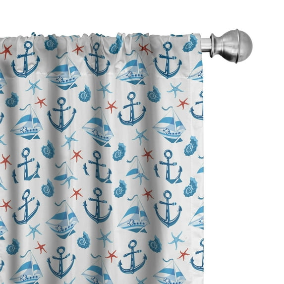 Ambesonne Marine Window Curtains, Sea Travel Anchor Starfish, Each 28" W x 95" L, Sky Blue
