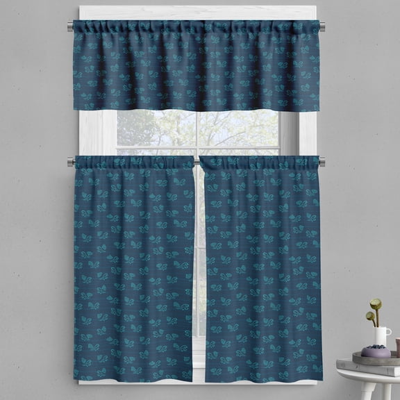 Ambesonne Marine Art Valance & Curtain, Repetitive Shells Waves, 55"x30", Dark Night Blue Turquoise