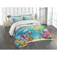 thumbnail image 1 of Ambesonne Marine Cartoon Quilted Bedspread Set 3 Pcs, Colorful Underwater, Queen Size, Turquoise Multicolor, 1 of 4
