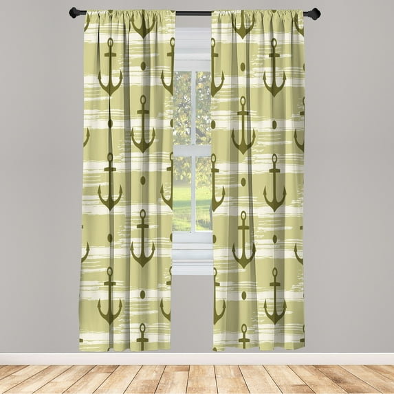 Ambesonne Marine Curtains, Crossed Bones Dots Horror, Pair of 28"x63", Olive Green