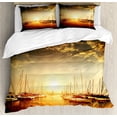 thumbnail image 1 of Ambesonne Marine Duvet Cover Sets, Boats on the Pier, 2-King, Orange Black Pale Yellow, 1 of 7