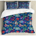 thumbnail image 1 of Ambesonne Marine Duvet Cover Sets, Fishes in Tropical Ocean, 2-Queen, Navy Blue Sea Blue Pink, 1 of 7