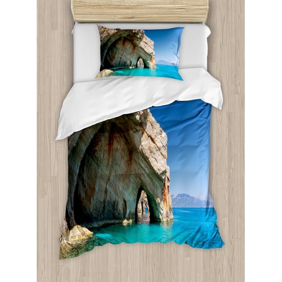 Ambesonne Marine Duvet Cover Sets, Sea Cave on Zakynthos, 2-Twin, Tan Pale Blue