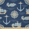 thumbnail image 1 of Ambesonne Marine Fabric by the Yard Microfiber, Nautical Wind Rose Anchor, 3 Yards, Tan Night Blue, 1 of 2