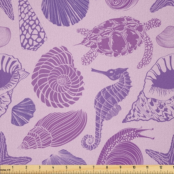 Ambesonne Marine Fabric by the Yard Microfiber, Turtle Shell Sea Animals, 2 Yards, Violet Purple Pale Mauve