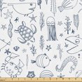 thumbnail image 1 of Ambesonne Marine Fabric by the Yard Upholstery, Drawings Nautical, 2 Yards, Dark Navy Blue and White, 1 of 5