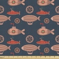 thumbnail image 1 of Ambesonne Marine Fabric by the Yard Upholstery, Submarines and Zeppelins, 1 Yard, Salmon and Dark Blue, 1 of 5