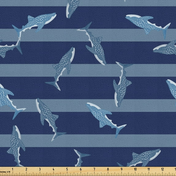 Ambesonne Marine Fabric by the Yard Upholstery, Swimming Nautical Ocean Art, 3 Yards, Indigo and Slate Blue