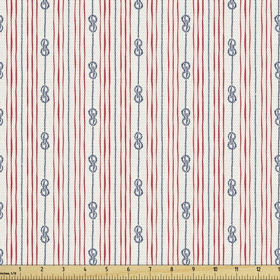 Ambesonne Marine Fabric by the Yard Upholstery, Zeppelin Bend Knots and, 3 Yards, White Rose and Blue