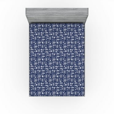 Ambesonne Marine Fitted Sheet, Bohemian Style Fish Print, California King, Indigo and White