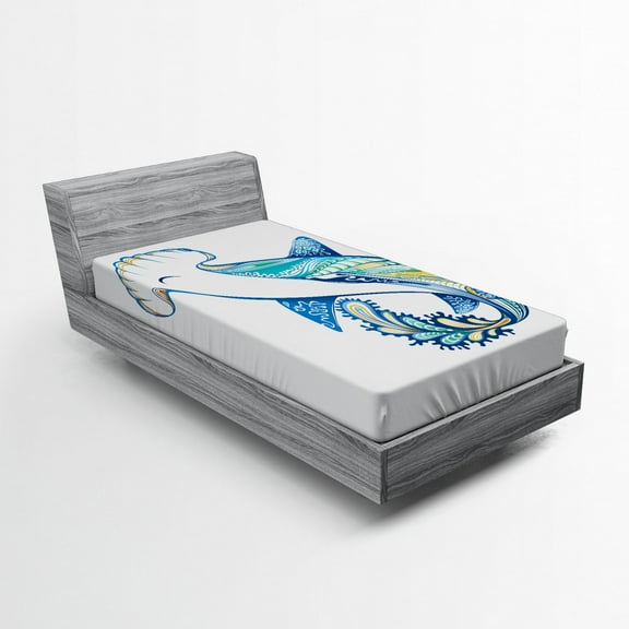 Ambesonne Marine Fitted Sheet, Hammer Head Shark Ocean, Twin XL Size, Blue Aqua White