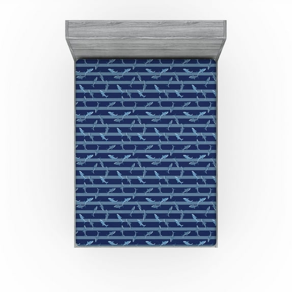 Ambesonne Marine Fitted Sheet, Swimming Nautical Ocean Art, California King, Indigo and Slate Blue