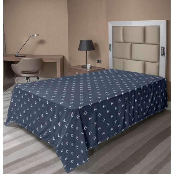 Ambesonne Marine Flat Sheet, Anchors Sea Travel Nautical, Twin Size, Bluegrey White