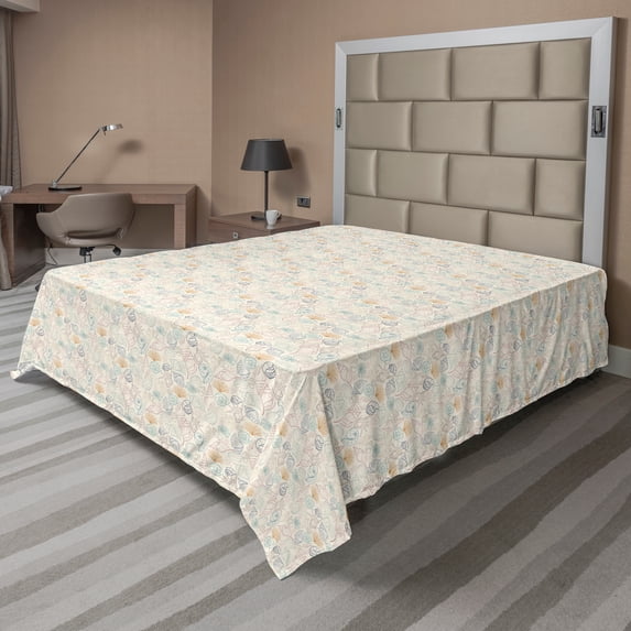 Ambesonne Marine Flat Sheet, Nostalgic Pastel Shells Art, Queen Size, Beige Dark Turquoise