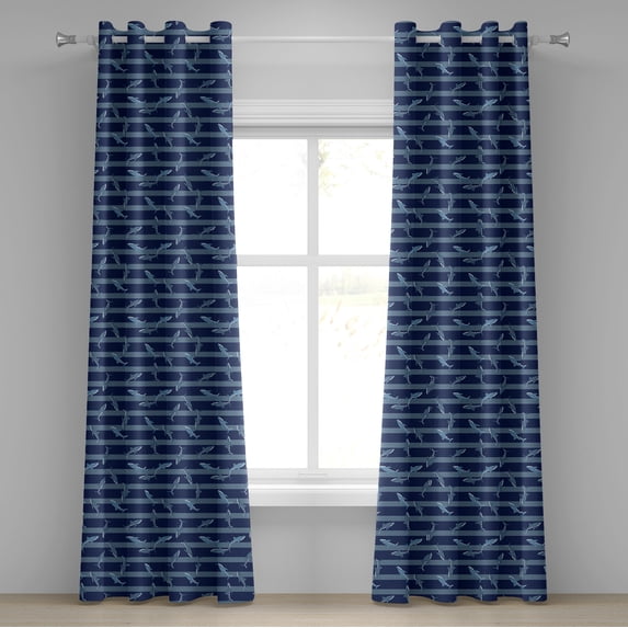 Ambesonne Marine Grommet Curtain, Swimming Nautical Ocean Art, 50"x96", Indigo and Slate Blue