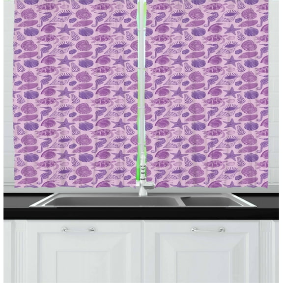 Ambesonne Marine Kitchen Curtains, Turtle Shell Sea Animals, 55"x39", Violet Purple Pale Mauve