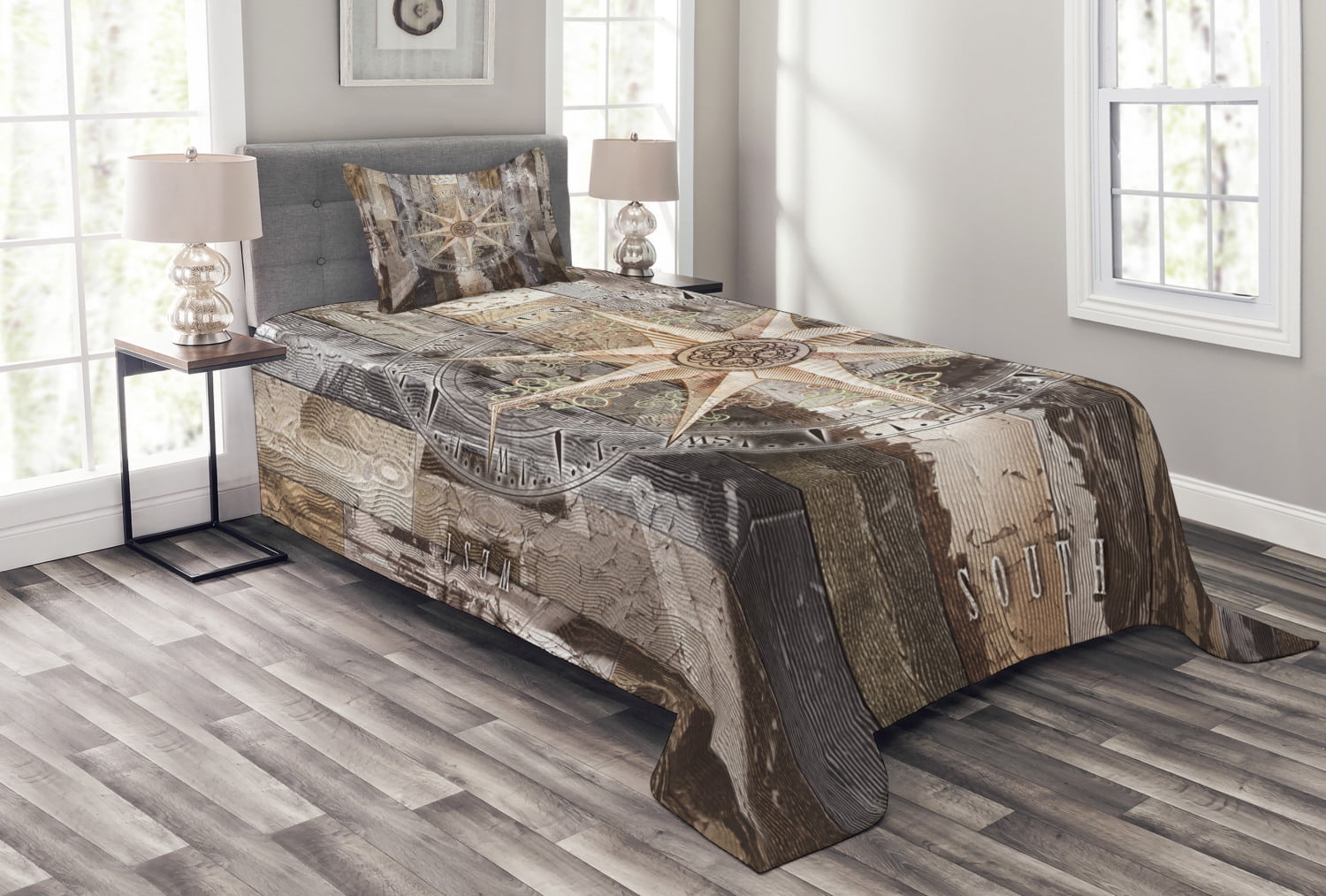 Twin Brown Quilted Bedspread Set with Pillow Sham