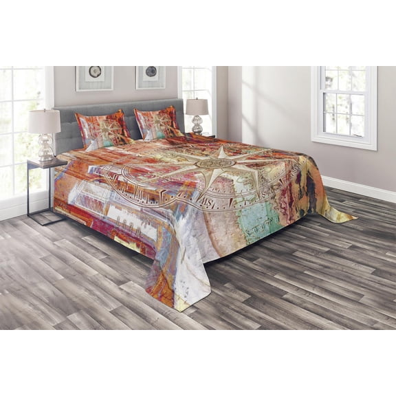 Ambesonne Marine Life Quilted Coverlet 3 Pcs, Europe Venice City, Queen Size, Multicolor