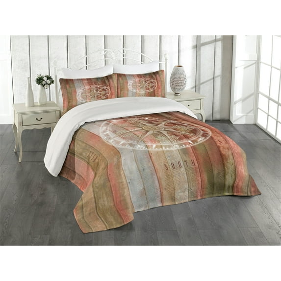 Ambesonne Marine Life Quilted Coverlet 3 Pcs, Ocean Sea Yacht, King Size, Multicolor