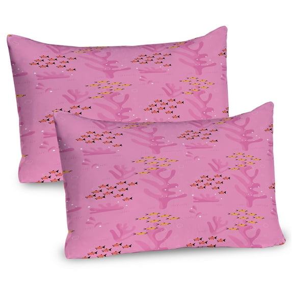 Ambesonne Marine Pillow Sham 2 Pack, Sea Life Fishes and Coral, 36"x20", Pink Mustard Orange