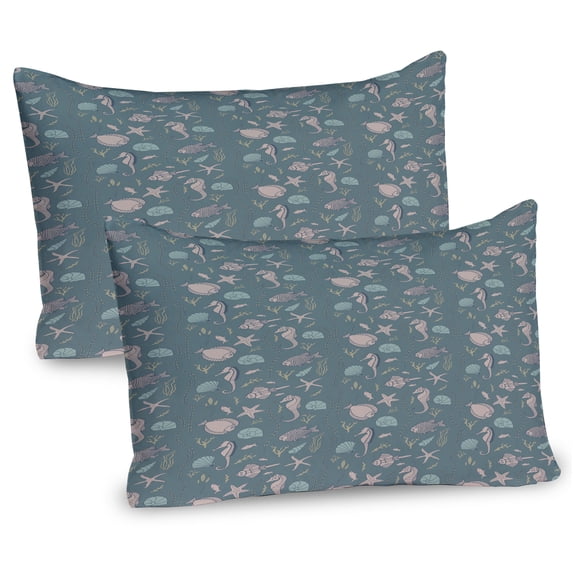 Ambesonne Marine Pillow Sham 2 Pack, Underwater Creatures Coral, 26"x20", Grey Teal Warm Taupe