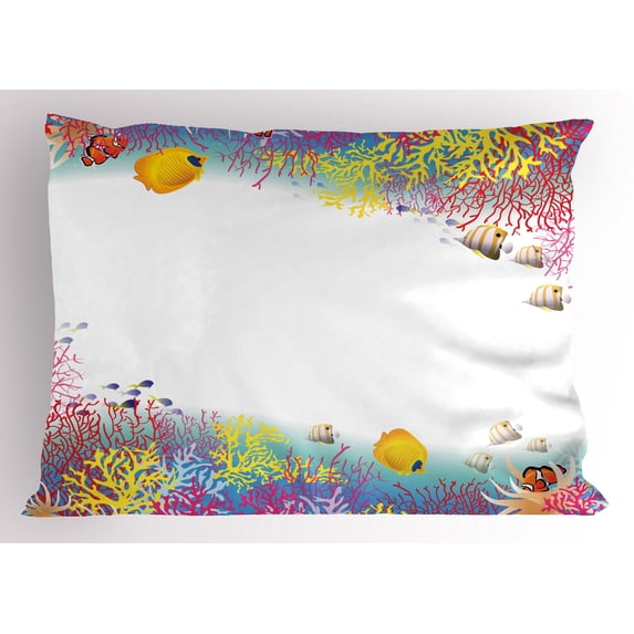 Ambesonne Marine Pillow Sham, Aquatic Animals Fish, 36" X 20", Multicolor