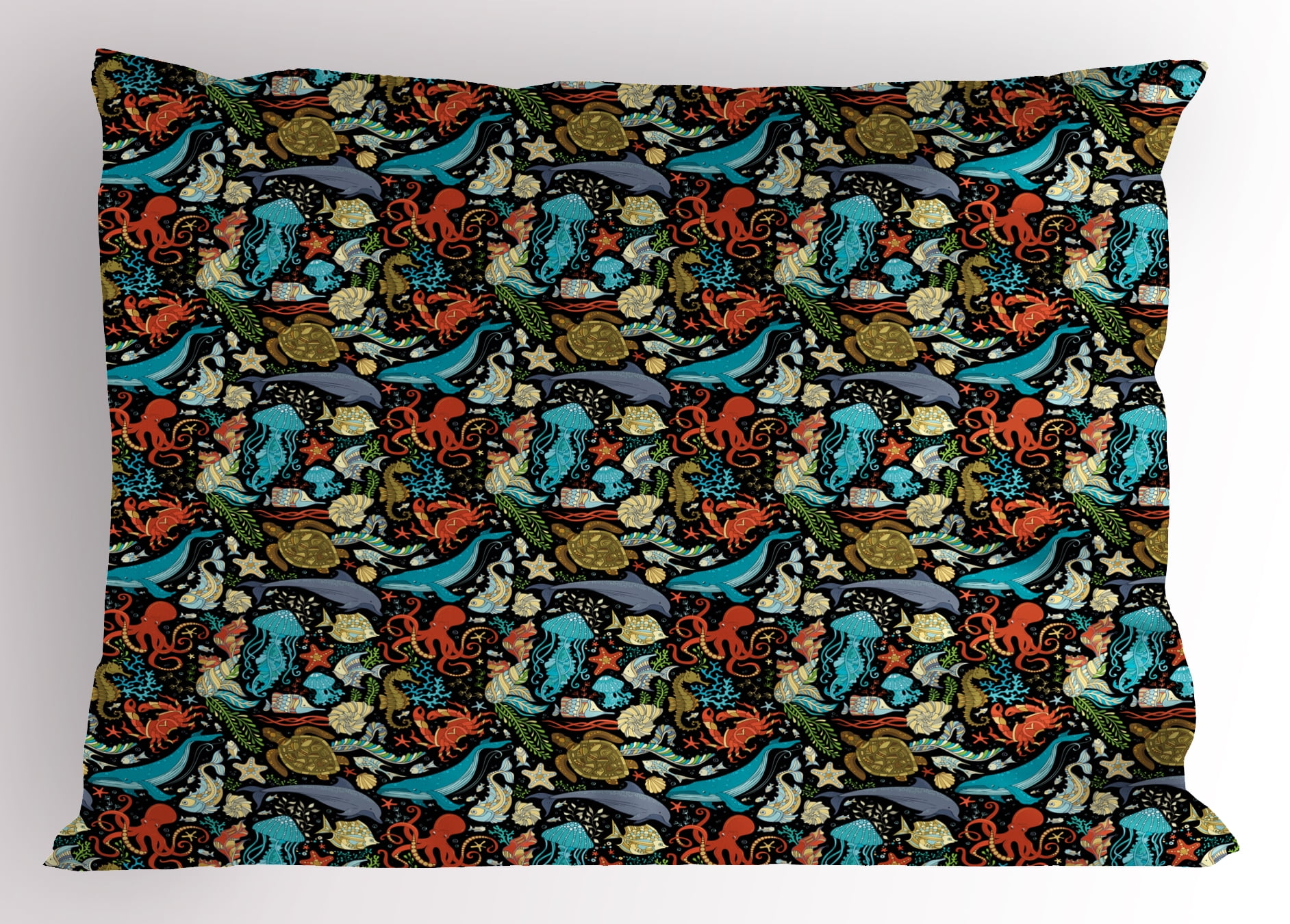 Multicolor Marine Life Polyester Standard Pillow Sham