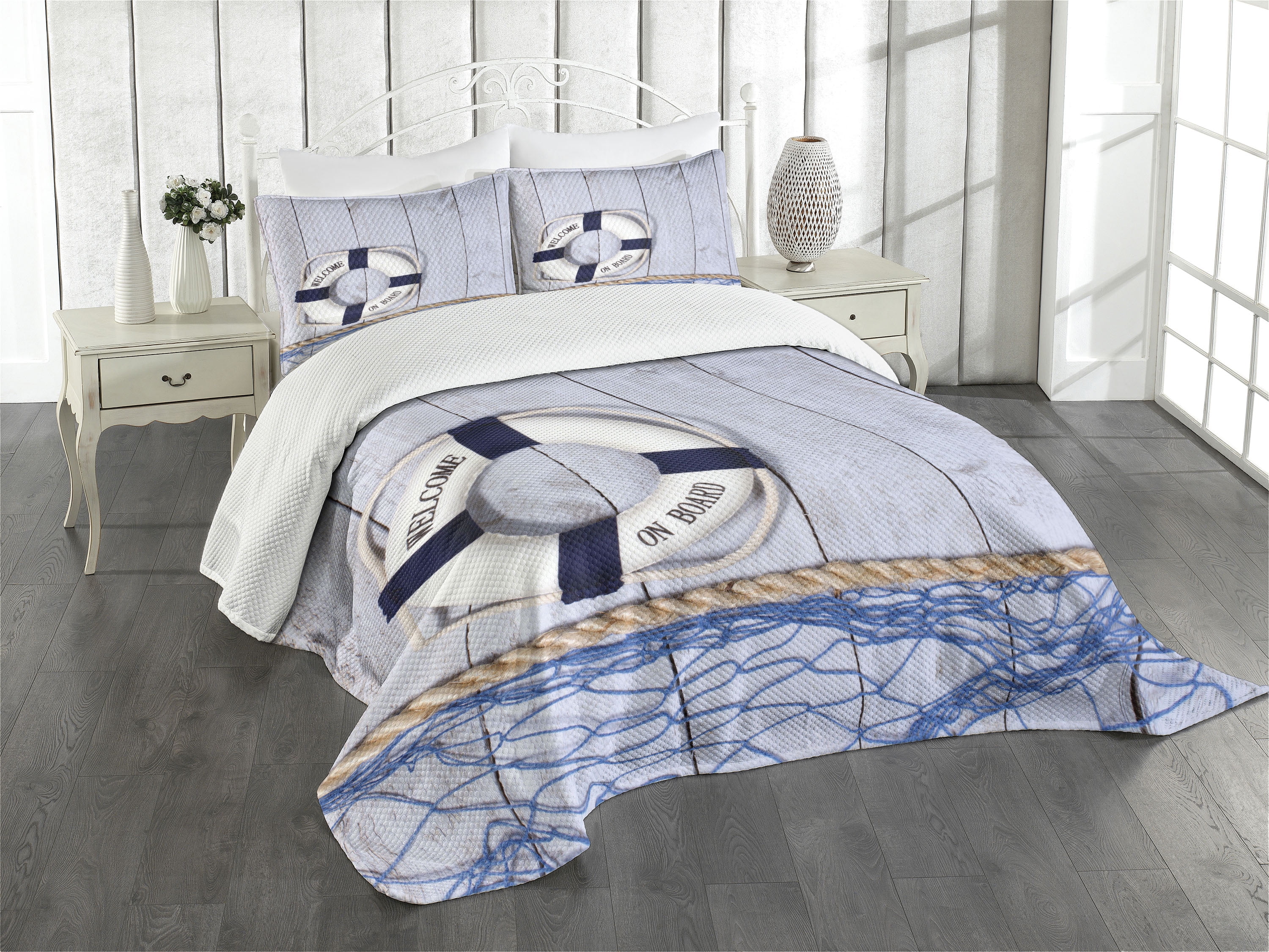 Navy Quilted King Bedspread Set with Pillow Shams