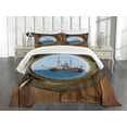 thumbnail image 1 of Ambesonne Marine Quilted Bedspread Set 3 Pcs, Ship Window with Cruise, King Size, Multicolor, 1 of 3