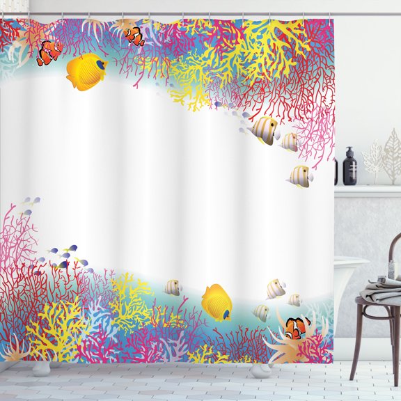 Ambesonne Marine Shower Curtain, Aquatic Animals Fish, 69"Wx70"L, Multicolor