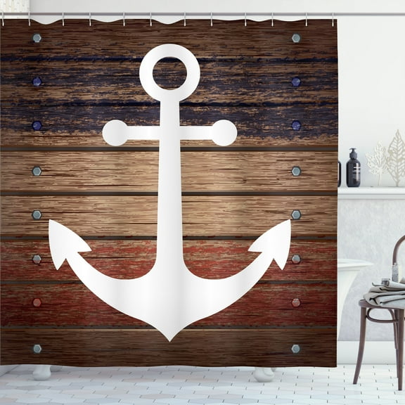 Ambesonne Marine Shower Curtain, Boat Theme Anchor Motif, 69"Wx70"L, Brown White